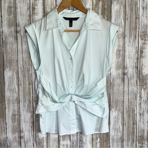 White House Black Market Light Blue Crossover Poplin Blouse - Picture 1 of 5